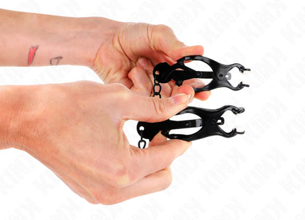 KINK - JAPANISCHE KLEEBLATT-NIPPELKLAMMERN MIT KETTE SCHWARZ 30 CM