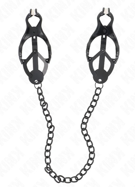 KINK - JAPANISCHE KLEEBLATT-NIPPELKLAMMERN MIT KETTE SCHWARZ 30 CM