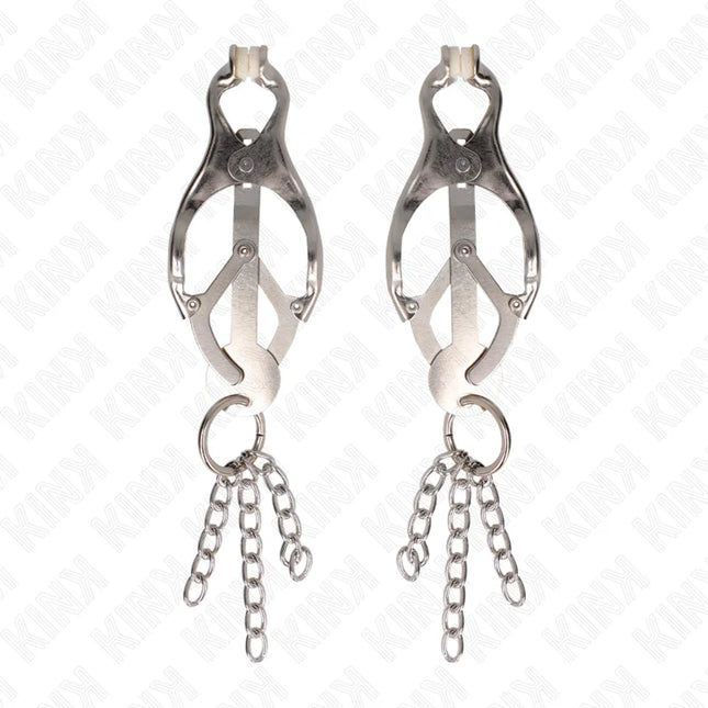 KINK - JAPANISCHE KLEEBLATT-NIPPELKLAMMERN MIT KLEINEN KETTEN SILBER