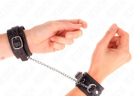 KINK - KLEINE HANDGELENKSFESSELN SCHWARZ MIT ROTEM FUTTER VERSTELLBAR 14-24 CM X 3,5 CM