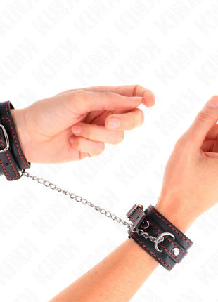KINK - KLEINE HANDGELENKSFESSELN SCHWARZ MIT ROTEM FUTTER VERSTELLBAR 14-24 CM X 3,5 CM
