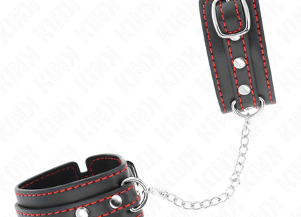 KINK - KLEINE HANDGELENKSFESSELN SCHWARZ MIT ROTEM FUTTER VERSTELLBAR 14-24 CM X 3,5 CM