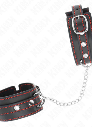 KINK - KLEINE HANDGELENKSFESSELN SCHWARZ MIT ROTEM FUTTER VERSTELLBAR 14-24 CM X 3,5 CM