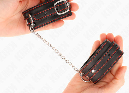 KINK - KLEINE HANDGELENKSFESSELN SCHWARZ MIT ROTEM FUTTER VERSTELLBAR 14-24 CM X 3,5 CM