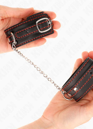 KINK - KLEINE HANDGELENKSFESSELN SCHWARZ MIT ROTEM FUTTER VERSTELLBAR 14-24 CM X 3,5 CM