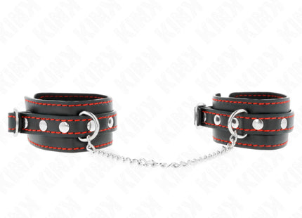 KINK - KLEINE HANDGELENKSFESSELN SCHWARZ MIT ROTEM FUTTER VERSTELLBAR 14-24 CM X 3,5 CM