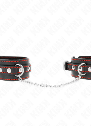 KINK - KLEINE HANDGELENKSFESSELN SCHWARZ MIT ROTEM FUTTER VERSTELLBAR 14-24 CM X 3,5 CM