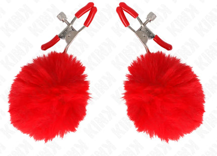 KINK - KUNSTFELLBALL-NIPPELKLAMMER ROT 6 CM