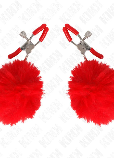 KINK - KUNSTFELLBALL-NIPPELKLAMMER ROT 6 CM