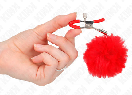 KINK - KUNSTFELLBALL-NIPPELKLAMMER ROT 6 CM