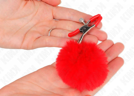 KINK - KUNSTFELLBALL-NIPPELKLAMMER ROT 6 CM