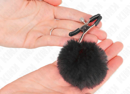 KINK - KUNSTFELLBALL-NIPPELKLAMMER SCHWARZ 6 CM