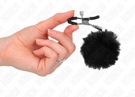 KINK - KUNSTFELLBALL-NIPPELKLAMMER SCHWARZ 6 CM