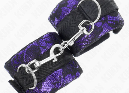 KINK - KURZE HANDGELENKSFESSELN AUS SAMTSPITZE UND NYLONBINDUNG LILA/SCHWARZ 23 X 6,5 CM