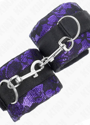 KINK - KURZE HANDGELENKSFESSELN AUS SAMTSPITZE UND NYLONBINDUNG LILA/SCHWARZ 23 X 6,5 CM