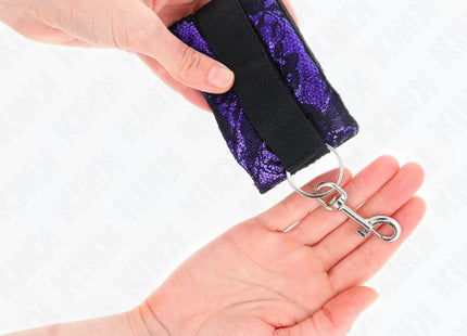 KINK - KURZE HANDGELENKSFESSELN AUS SAMTSPITZE UND NYLONBINDUNG LILA/SCHWARZ 23 X 6,5 CM