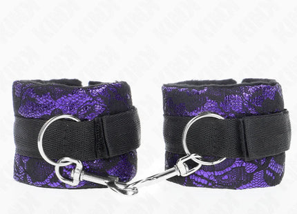 KINK - KURZE HANDGELENKSFESSELN AUS SAMTSPITZE UND NYLONBINDUNG LILA/SCHWARZ 23 X 6,5 CM