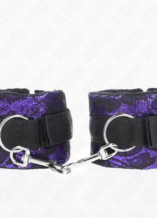 KINK - KURZE HANDGELENKSFESSELN AUS SAMTSPITZE UND NYLONBINDUNG LILA/SCHWARZ 23 X 6,5 CM