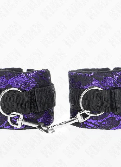 KINK - KURZE HANDGELENKSFESSELN AUS SAMTSPITZE UND NYLONBINDUNG LILA/SCHWARZ 23 X 6,5 CM