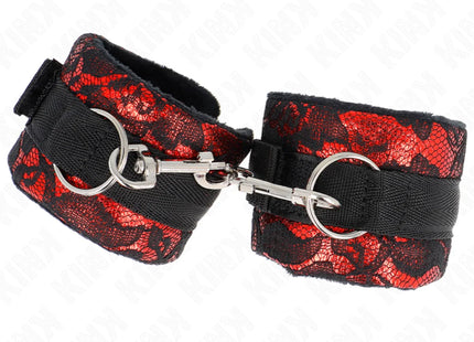KINK - KURZE HANDGELENKSFESSELN AUS SAMTSPITZE UND NYLONFESSEL ROT/SCHWARZ 23 X 6,5 CM