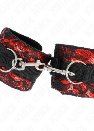 KINK - KURZE HANDGELENKSFESSELN AUS SAMTSPITZE UND NYLONFESSEL ROT/SCHWARZ 23 X 6,5 CM