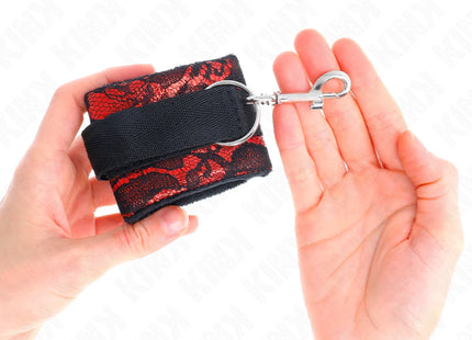 KINK - KURZE HANDGELENKSFESSELN AUS SAMTSPITZE UND NYLONFESSEL ROT/SCHWARZ 23 X 6,5 CM