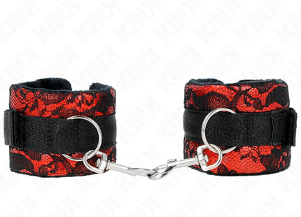KINK - KURZE HANDGELENKSFESSELN AUS SAMTSPITZE UND NYLONFESSEL ROT/SCHWARZ 23 X 6,5 CM