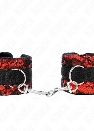 KINK - KURZE HANDGELENKSFESSELN AUS SAMTSPITZE UND NYLONFESSEL ROT/SCHWARZ 23 X 6,5 CM