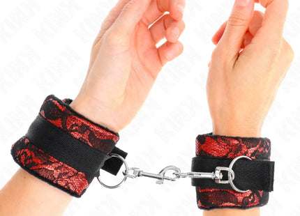 KINK - KURZE HANDGELENKSFESSELN AUS SAMTSPITZE UND NYLONFESSEL ROT/SCHWARZ 23 X 6,5 CM