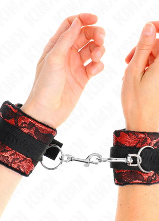 KINK - KURZE HANDGELENKSFESSELN AUS SAMTSPITZE UND NYLONFESSEL ROT/SCHWARZ 23 X 6,5 CM