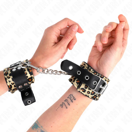 KINK - LEOPARD HANDGELENKFESSEL AUS ECHTLEDER VERSTELLBAR 18-29 CM X 5,5 CM