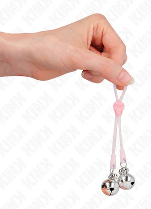 KINK - LEUCHTENDE TOTENKOPF-NIPPELKLAMMERN MIT RINGGLÖCKCHEN VERSTELLBAR ROSA/SILBER