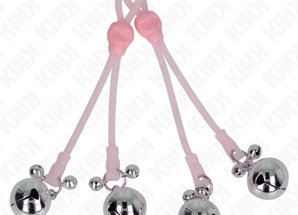 KINK - LEUCHTENDE TOTENKOPF-NIPPELKLAMMERN MIT RINGGLÖCKCHEN VERSTELLBAR ROSA/SILBER
