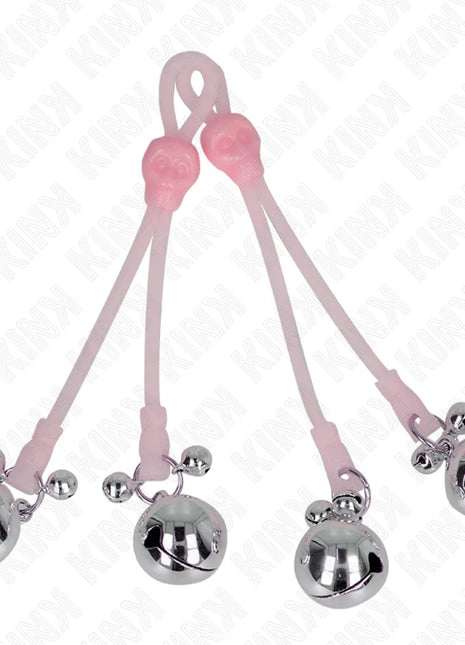 KINK - LEUCHTENDE TOTENKOPF-NIPPELKLAMMERN MIT RINGGLÖCKCHEN VERSTELLBAR ROSA/SILBER
