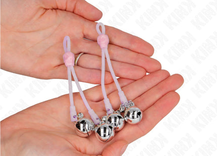 KINK - LEUCHTENDE TOTENKOPF-NIPPELKLAMMERN MIT RINGGLÖCKCHEN VERSTELLBAR ROSA/SILBER