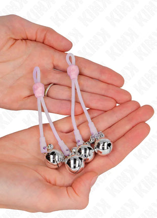 KINK - LEUCHTENDE TOTENKOPF-NIPPELKLAMMERN MIT RINGGLÖCKCHEN VERSTELLBAR ROSA/SILBER