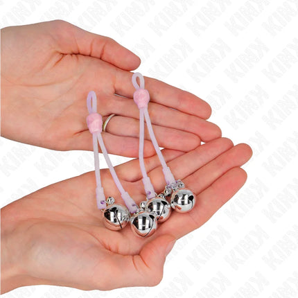 KINK - LEUCHTENDE TOTENKOPF-NIPPELKLAMMERN MIT RINGGLÖCKCHEN VERSTELLBAR ROSA/SILBER