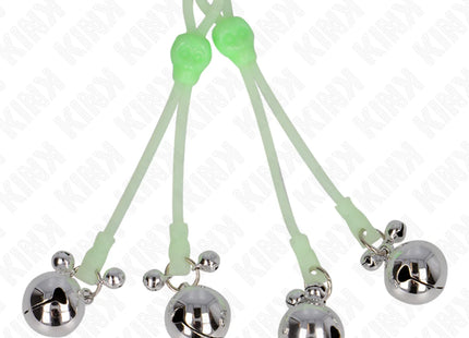 KINK - LEUCHTENDE TOTENKOPF-NIPPELKLAMMERN MIT RINGGLÖCKCHEN VERSTELLBAR GRÜN/SILBER
