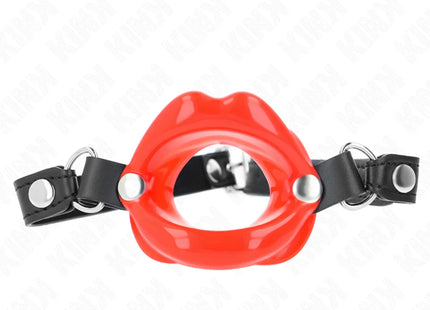 KINK - LIP 8 CM KNEBEL MIT ROTEM KUNSTLEDERBAND 63 x 2 CM VERSTELLBAR 39-58 CM