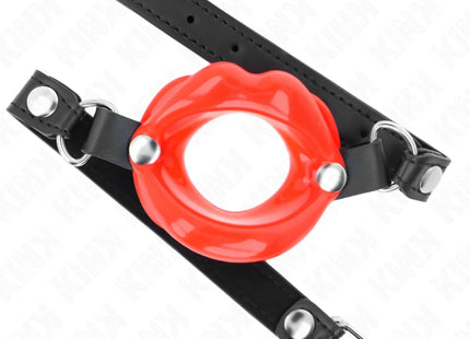 KINK - LIP 8 CM KNEBEL MIT ROTEM KUNSTLEDERBAND 63 x 2 CM VERSTELLBAR 39-58 CM