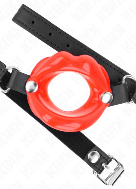 KINK - LIP 8 CM KNEBEL MIT ROTEM KUNSTLEDERBAND 63 x 2 CM VERSTELLBAR 39-58 CM