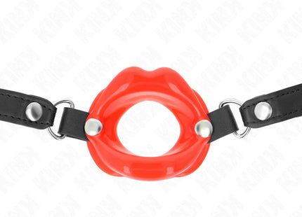 KINK - LIP 8 CM KNEBEL MIT ROTEM KUNSTLEDERBAND 63 x 2 CM VERSTELLBAR 39-58 CM