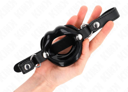KINK - LIP 8 CM KNEBEL MIT SCHWARZEM KUNSTLEDERBAND 63 x 2 CM VERSTELLBAR 39-58 CM