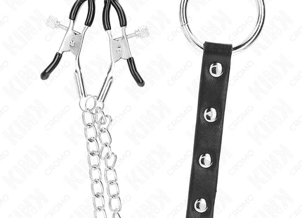 KINK - METALL-PENISRING MIT KETTE UND VERSTELLBAREN BRUSTKLAMMERN