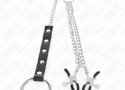 KINK - METALL-PENISRING MIT KETTE UND VERSTELLBAREN BRUSTKLAMMERN