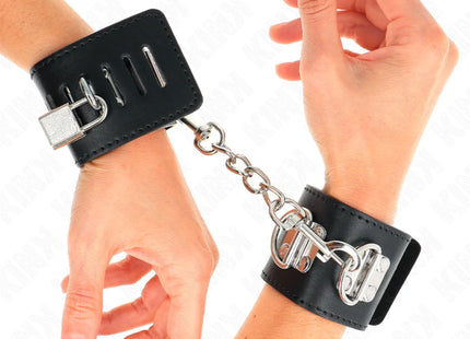 KINK - MULTIPOSITION HANDGELENKFESSELN MIT VORHÄNGESCHLOSS VERSCHLUSS SCHWARZ VERSTELLBAR 16-23 CM X 5,5 CM