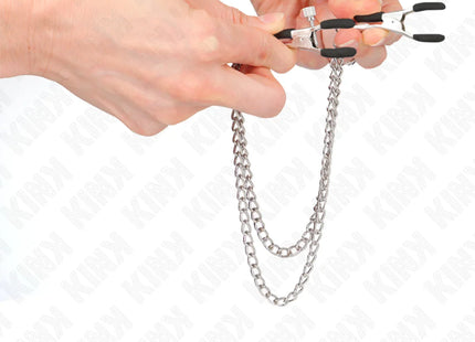 KINK - NIPPELKLEMMEN MIT 2 DICKEN KETTEN SILBER 20/23 CM