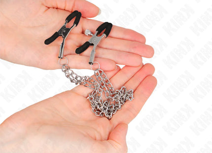 KINK - NIPPELKLEMMEN MIT 2 DICKEN KETTEN SILBER 20/23 CM