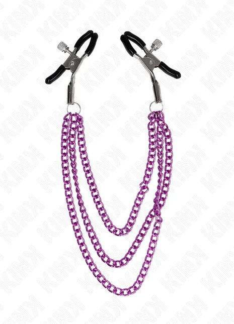 KINK - NIPPELKLEMMEN MIT 3 KETTEN LILA 20/23/28 CM