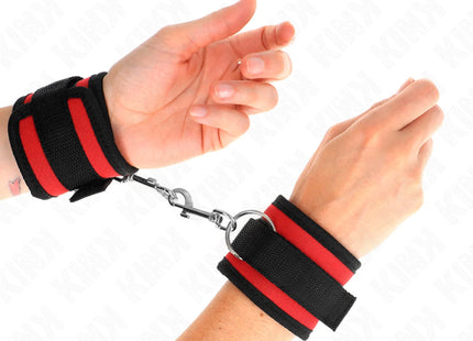 KINK - NYLON BIND-HANDHANDFESSELN MIT KLETTVERSCHLUSS ROT-SCHWARZ MODELL 2 VERSTELLBAR 18-35 CM X 6 CM